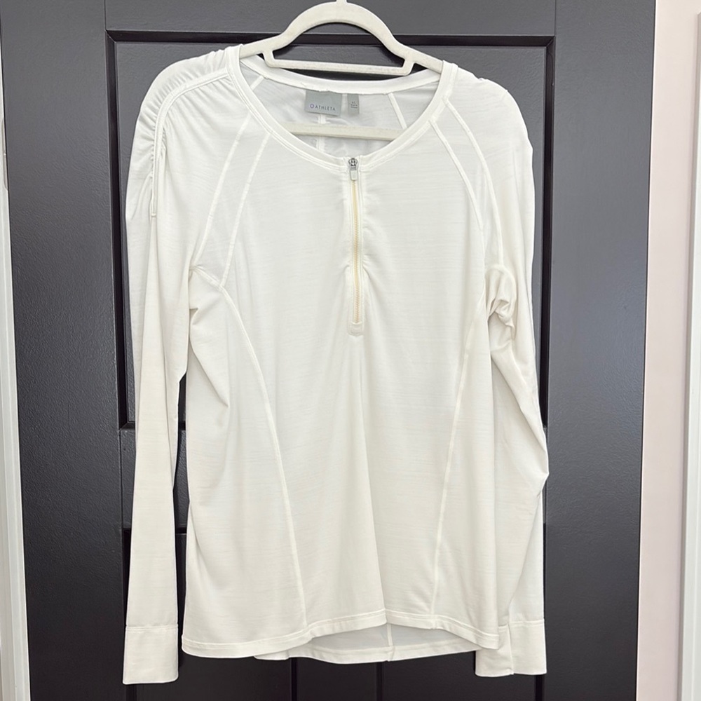 Athleta Classic Lightweight White/Cream Long Sleeve Top w/Quarter Zip. Size XL